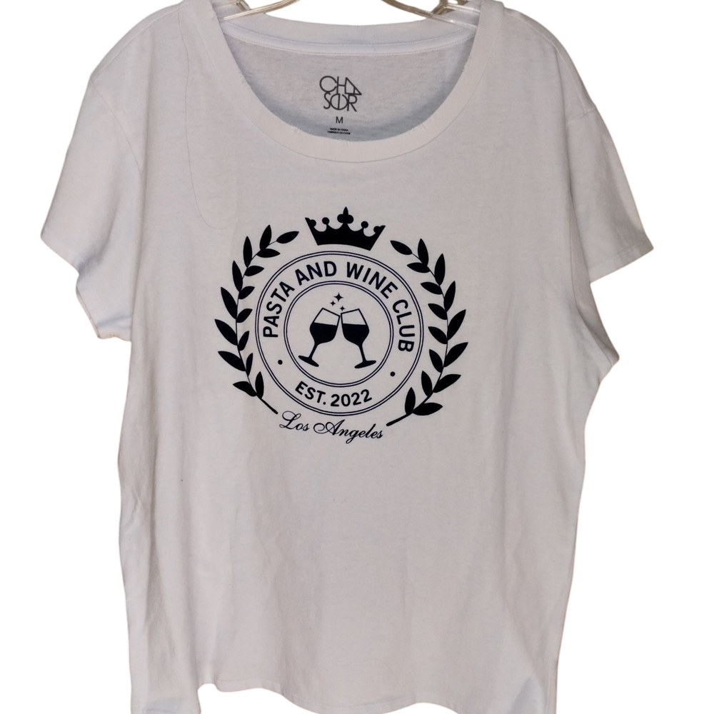 Chaser Pasta & Wine Club T-shirt M White S/S Nwt